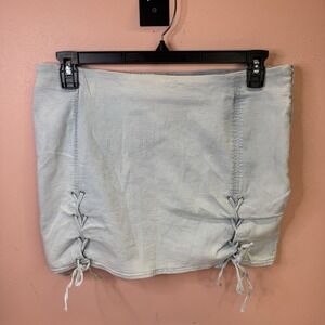 H&M Divided Lace-Up Light Wash Mini Skirt Size 12 Stretch Side Zip‎ Y2K Festival